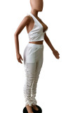 White Casual Solid Bandage Patchwork Backless Halter Sleeveless Two Pieces