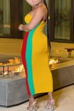 Abricot Sexy solide évidé Spaghetti Strap robes jupe crayon