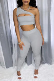 White Fashion Sexy Solid Hollowed Out One Shoulder Sleeveless Two Pieces