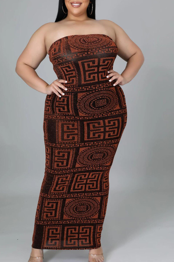 Rode sexy print patchwork strapless kokerrok plus size jurken