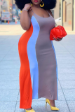 Синяя оранжевая сексуальная однотонная лоскутная юбка-карандаш на бретельках больших размеров платья