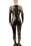 Silver Sexig Print Patchwork O Neck Jumpsuits