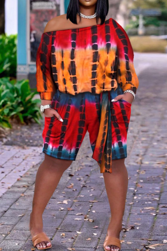Colour Sexy Print Patchwork One Shoulder Straight Rompers