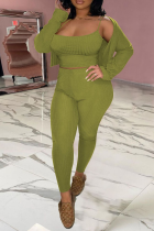 Green Sexy Casual Solid Patchwork Spaghetti Strap Long Sleeve Three Pieces