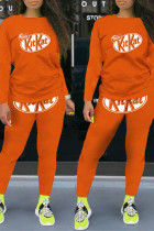 Оранжевая улица Пэчворк с буквенным принтом О-образный вырез Длинный рукав Из двух частей