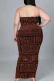 Grijze sexy print patchwork strapless kokerrok plus maten jurken