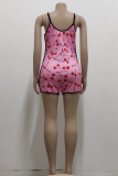 Rosa Sexig Print Patchwork Spaghetti Strap Skinny Rompers