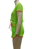 Зеленый сексуальный однотонный пэчворк с круглым вырезом и коротким рукавом из двух предметов
