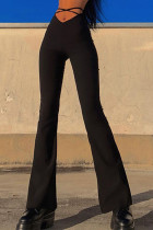 Bota de frênulo de retalhos sólidos de rua preta com corte de cintura alta alto-falante de cor sólida