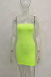 Fluorescent Green Sexy Solid Patchwork Strapless Pencil Skirt Dresses