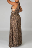 Leopard Print Sexy Leopard Patchwork Halter Cake Skirt Dresses