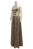 Vestidos de saia de bolo com estampa de leopardo sexy patchwork halter
