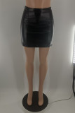 Черная сексуальная повседневная однотонная базовая обычная юбка с высокой талией