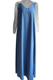 Ковбойские синие повседневные однотонные лоскутные платья-юбки на тонких бретельках