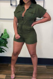 Army Green Fashion Solid Basic Turndown Kraag Regular Romper