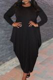 Black Casual Solid Patchwork Asymmetrical O Neck Irregular Dress Plus Size Dresses