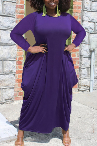 Purple Casual Solid Split Joint Asymmetrical O Neck Irregular Dress Plus Size Dresses