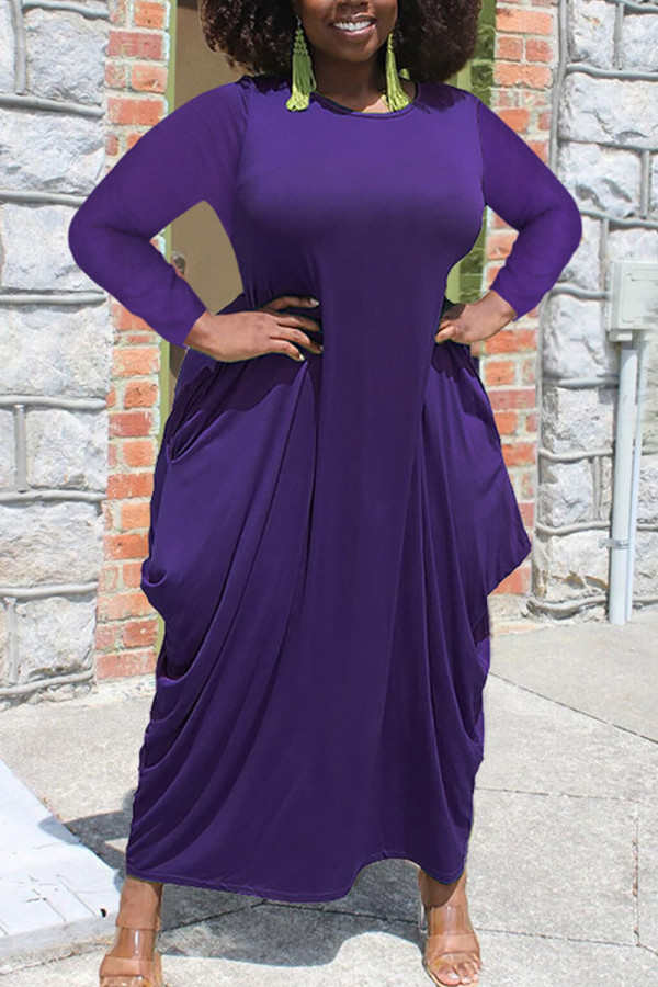 Lila Casual Solid Patchwork Asymmetrisches O-Ausschnitt Unregelmäßiges Kleid Plus Size Kleider