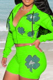Зеленый сексуальный принт в стиле пэчворк с капюшоном и воротником с длинным рукавом из двух частей