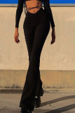 Bota de frênulo de retalhos sólidos de rua preta com corte de cintura alta alto-falante de cor sólida