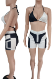 Zwart-wit sexy print bandage patchwork badmode