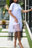 Белые повседневные однотонные лоскутные платья с асимметричным вырезом и круглым вырезом больших размеров