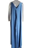 Ковбойские синие повседневные однотонные лоскутные платья-юбки на тонких бретельках