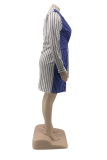 Blue Casual Striped Patchwork Turndown Collar Shirt Dress Plus Size Dresses