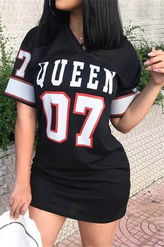 Black Fashion Hip Hop Letter Print Short Sleeve Dress