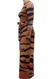 Abiti con gonna a tubino con colletto con cerniera sexy con stampa animalier modello tigre