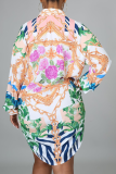 Robe chemise à col rabattu à imprimé décontracté multicolore Robes