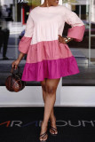 Pink Casual Solid Patchwork O Neck Cake Skirt Dresses