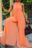 Oranje mode casual mesh mouwloze jumpsuits met hangende nek