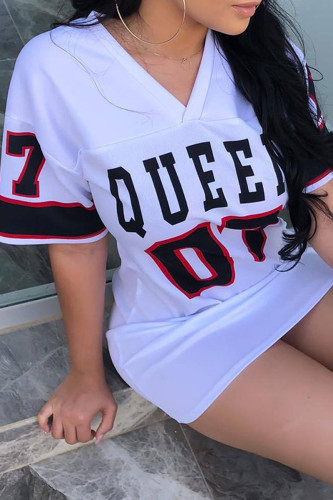 White Fashion Hip Hop Letter Print Short Sleeve Dress