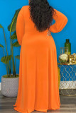 Tangerine elegante sólido patchwork frenulum alta abertura decote em v manga comprida vestidos plus size