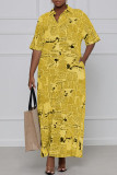 Vestido camisero con cuello vuelto y patchwork con estampado informal amarillo Vestidos