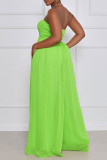 Green Sexy Casual Solid Backless Strapless Regular Jumpsuits