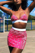 Roze sexy patchwork-badkleding met straatprint
