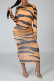 Patrón de tigre Vestidos de falda lápiz con cuello con cremallera y estampado animal sexy