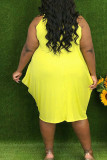 Желтое повседневное платье-жилет с V-образным вырезом и принтом в стиле пэчворк Платья больших размеров