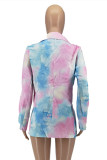 Color Fashion Casual Print Tie Dye Patchwork Turndown Collar Vêtements d'extérieur