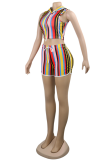 Colour Sexy Striped Patchwork Hooded Collar Sleeveless Two Pieces