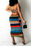 Multicolor Fashion Sexy Print Backless V Neck Sling Dress