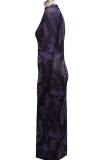 Robes jupe crayon à col zippé et imprimé sexy violet