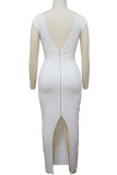 Белые сексуальные однотонные лоскутные платья-юбка-карандаш с открытой спиной и молнией с V-образным вырезом