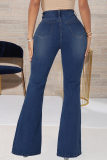 Donkerblauwe casual jeans met trekkoord en halfhoge taille met bootcut