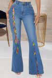 Dunkelblaue Denim-Jeans mit mittelhohem Taillenbund und Tunnelzug
