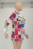 Capispalla con colletto rovesciato con stampa casual alla moda multicolore