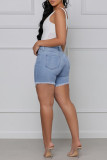 Orange Fashion Casual Solid High Waist Ripped Hot Pants Distressed Regular Jeans