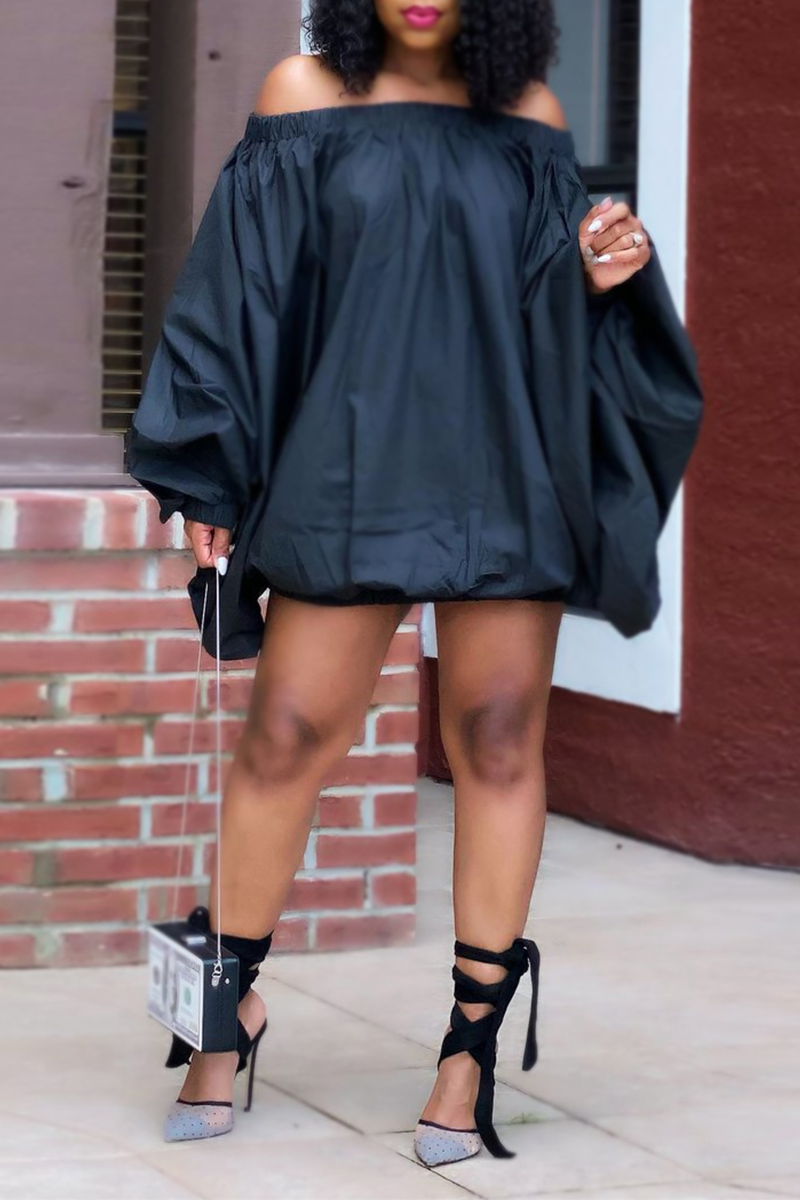 

Black Casual Solid Split Joint Off the Shoulder Lantern Dress Dresses